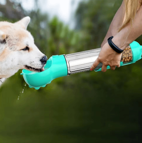 Botella de Agua Portátil 3 en 1 para Perros y Dispensador de Comida