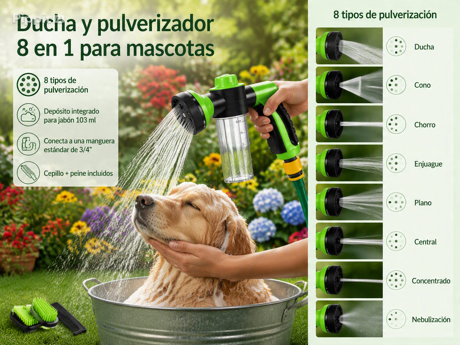 Ducha y Pulverizador 8 en 1 para Mascotas