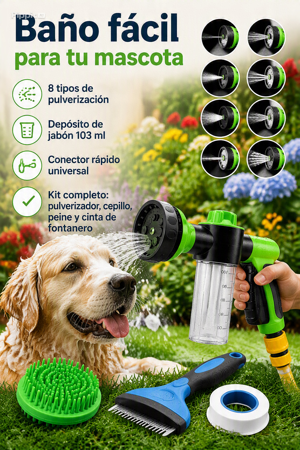 Ducha y Pulverizador 8 en 1 para Mascotas