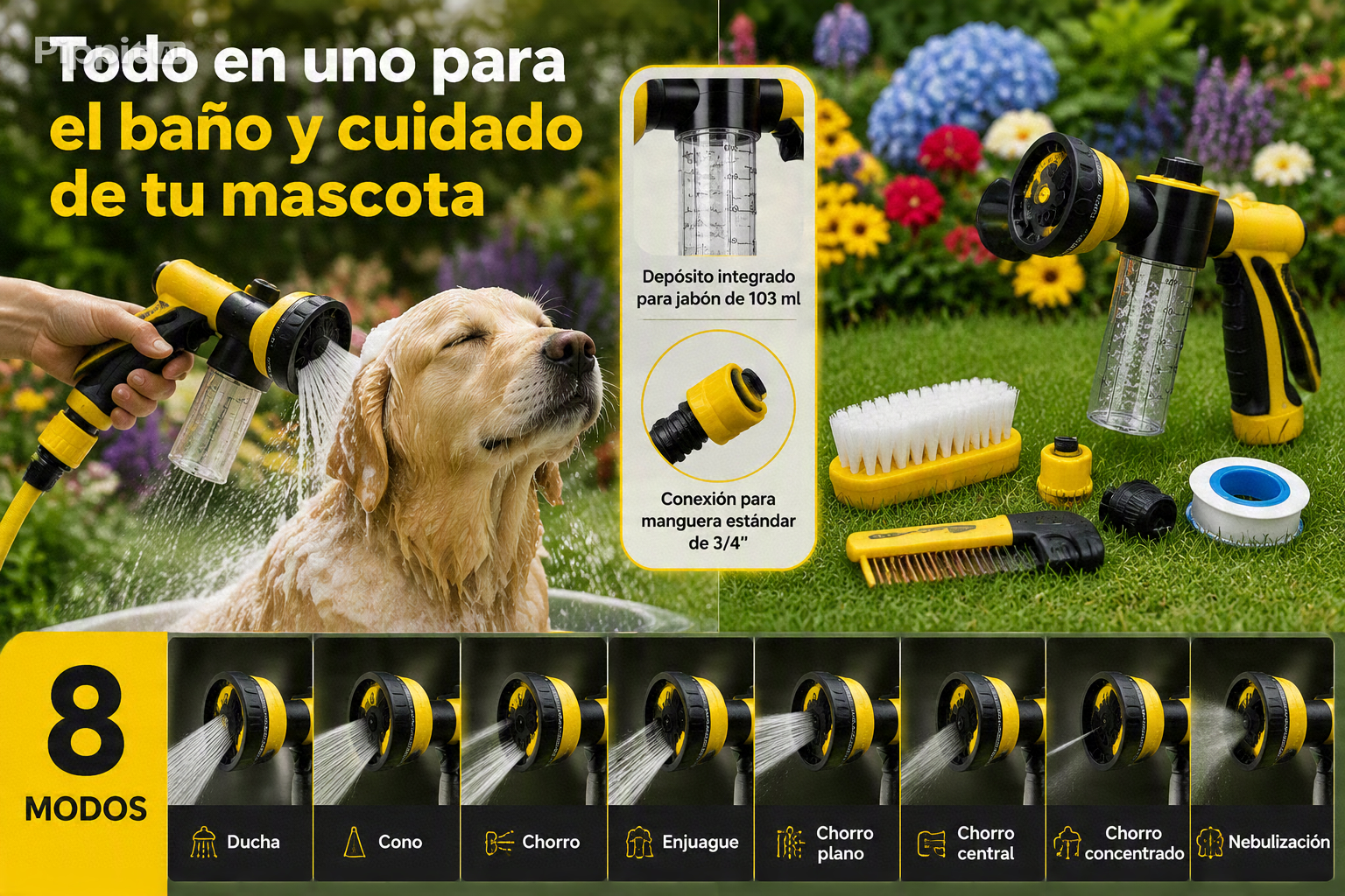Ducha y Pulverizador 8 en 1 para Mascotas
